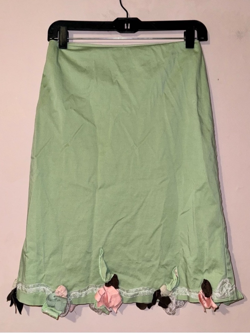Ruth Anthropologie Green Midi Floral Appliqué Skirt Size 0